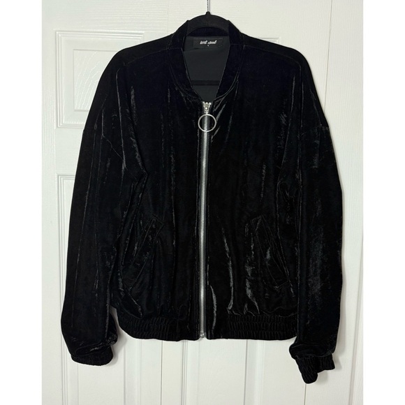 Wet Seal Black Sweet Like Honey Embroidered Velour Velvet Bomber Jacket Sz Large - Picture 6 of 10